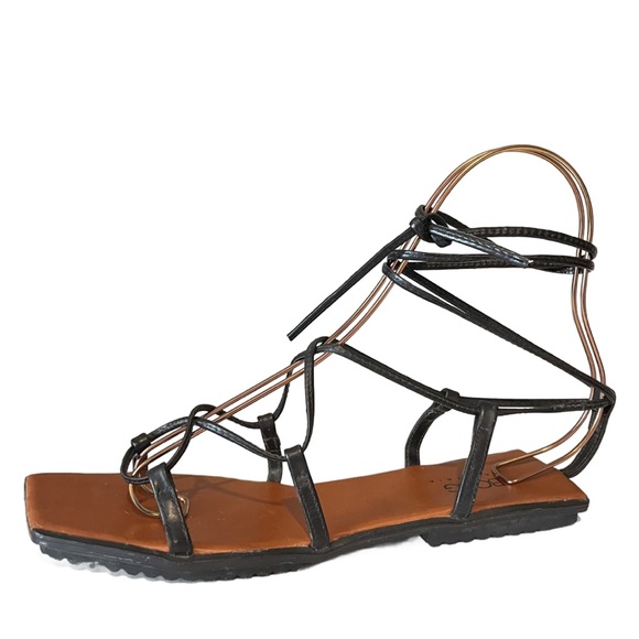 BCBG Shoes - Vintage 90s BCBG Maxazria Wrap Around Black Sandals Sz 9